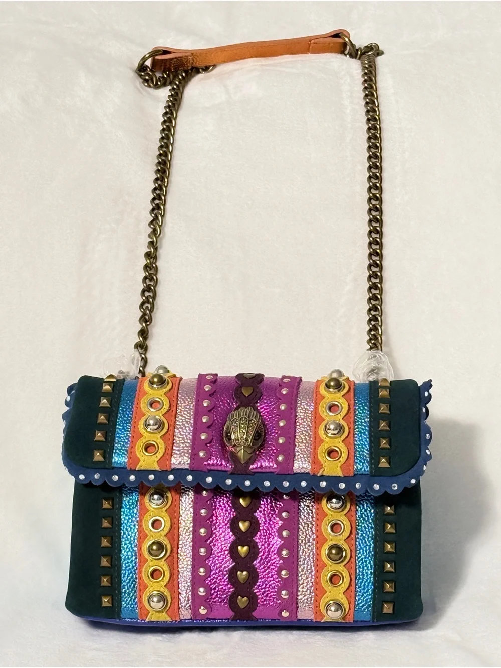 Kurt Geiger Kensington Multicolor Studded Flap Bag with Chain Strap - Picture 2 of 10